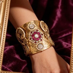 Gold and Pink Floral Cuff .